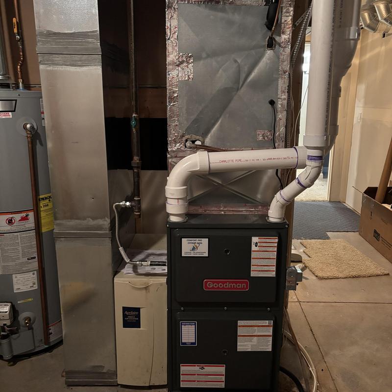 Goodman high efficiency furnace with PVC vent pipes Goodman high efficiency furnace with PVC vent pipes