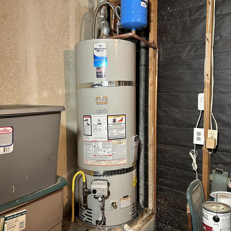 Bradford White water heater with expansion tank installed
