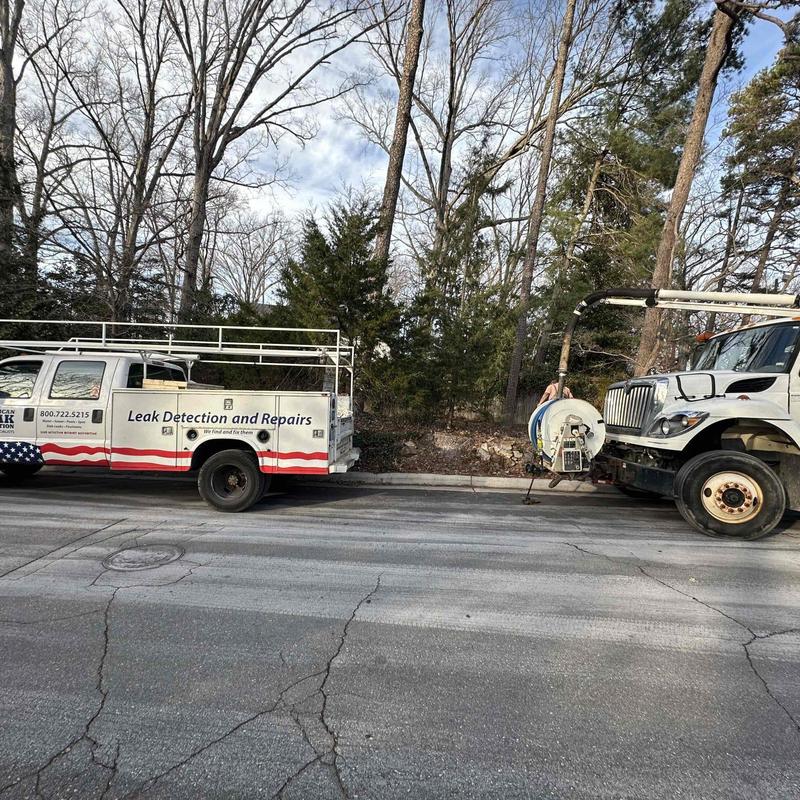 Underground pipe fitting replacement with leak detection trucks Underground pipe fitting replacement with leak detection trucks