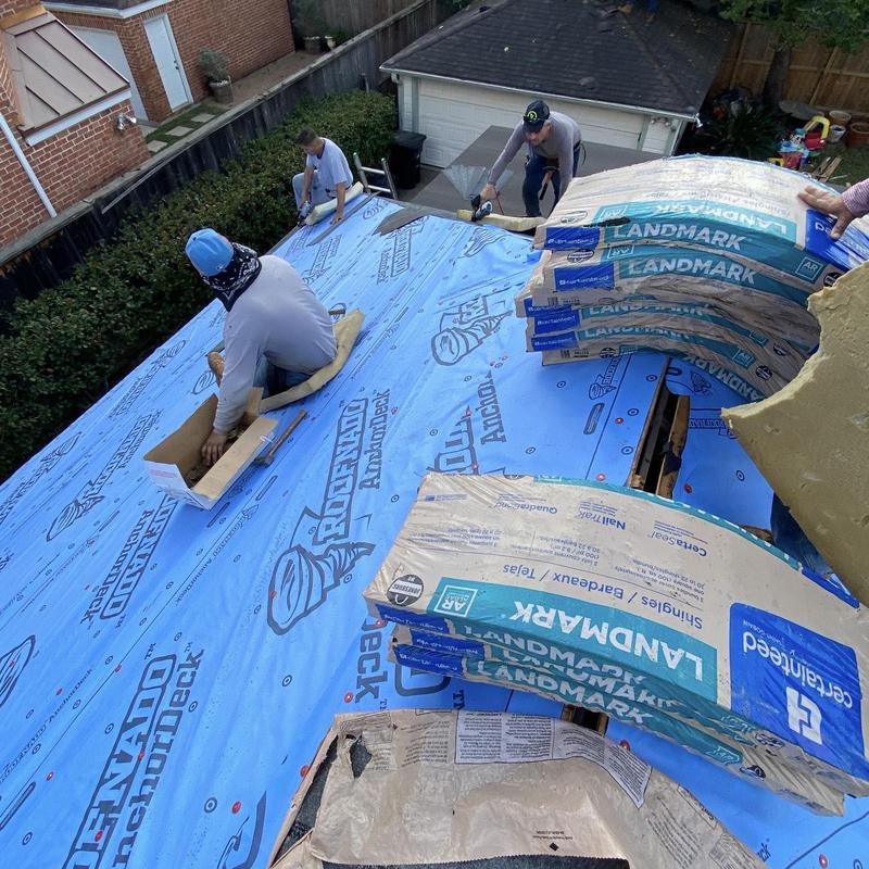 Synthetic underlayment installation with Landmark shingles on roof