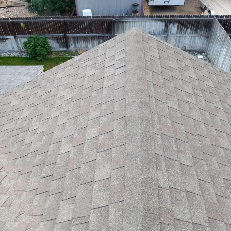 Shingle roof ridge in good condition after hail inspection Shingle roof ridge in good condition after hail inspection