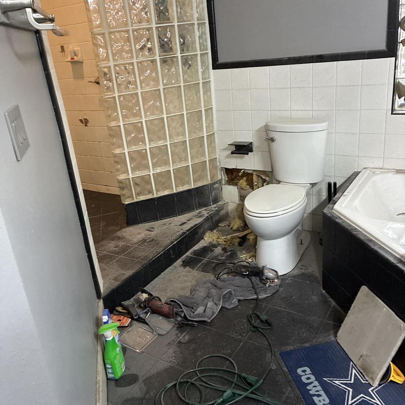 Cold water slab leak area with bathroom floor work
