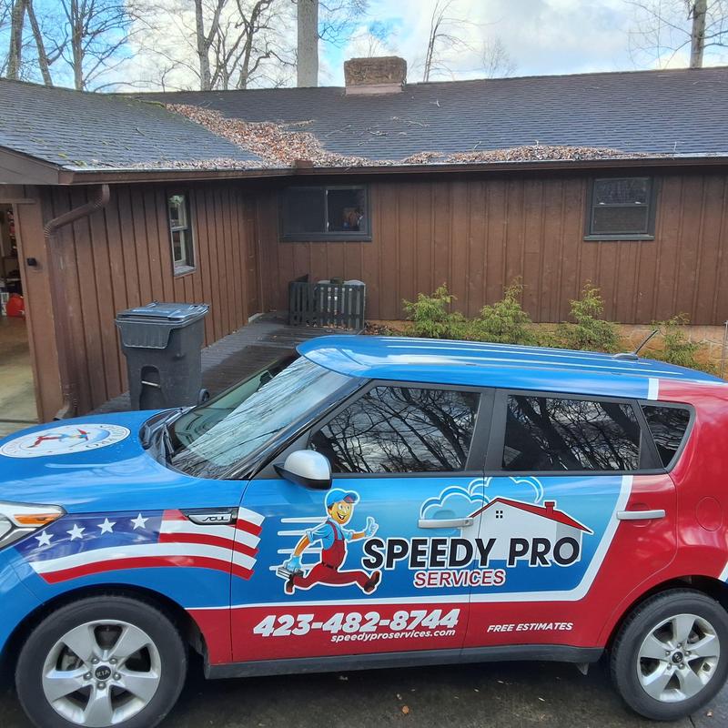 Roof shingles inspection with debris buildup on roof edge