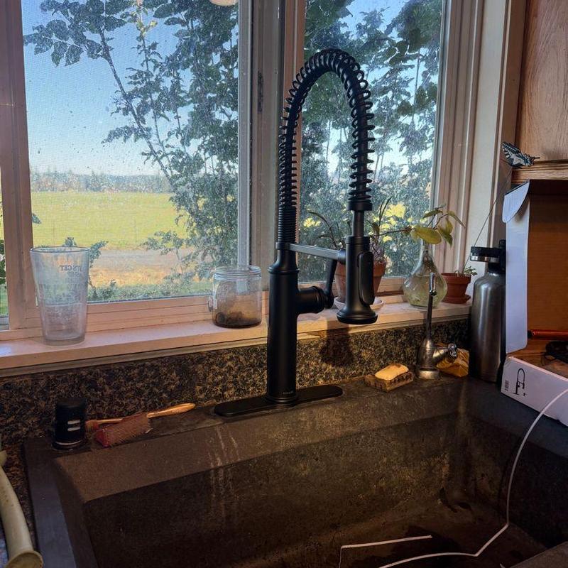 Matte black Kohler pro style kitchen faucet installed Matte black Kohler pro style kitchen faucet installed