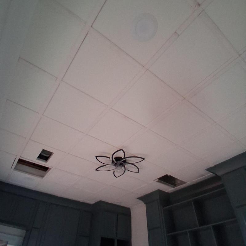 Attic access installation with ceiling tile trim boards