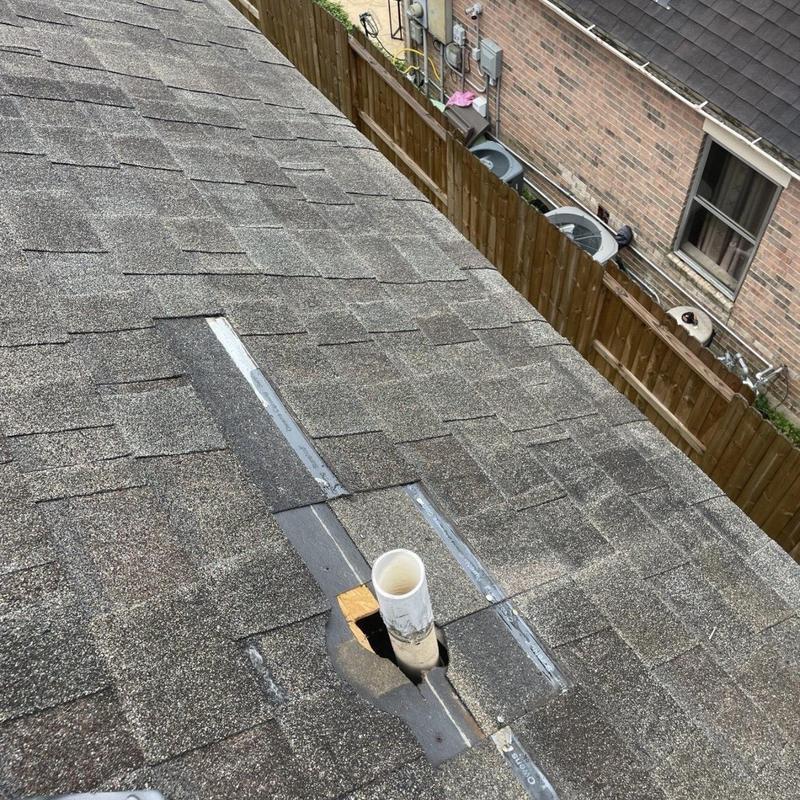 Roof vent pipe flashing and asphalt shingles repair