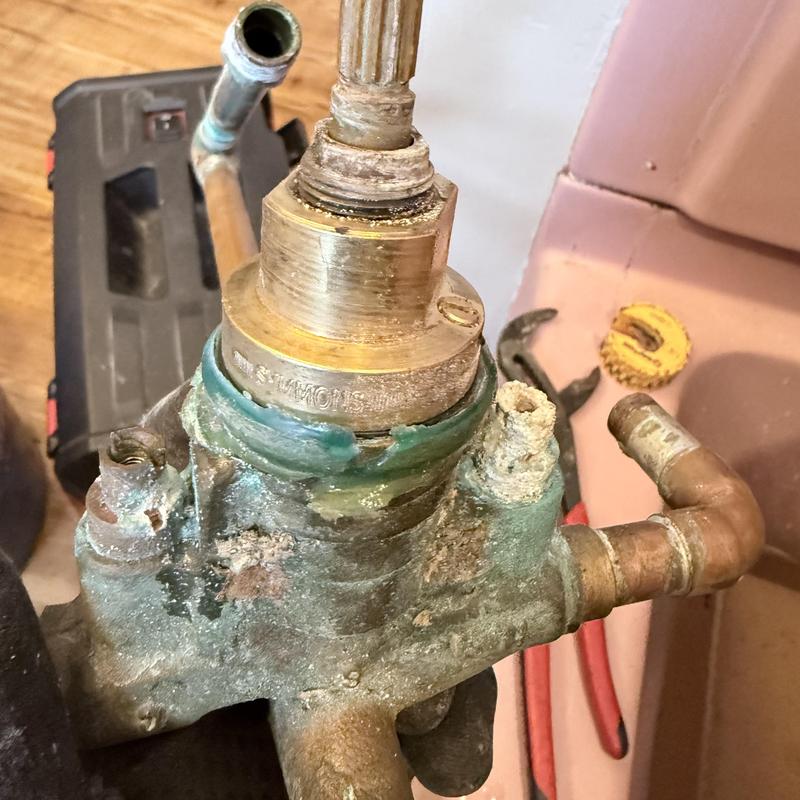 Symmons valve with corrosion and mineral buildup