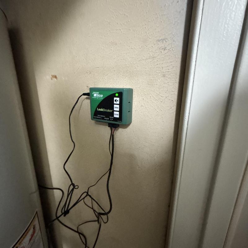 LeakBreaker emergency shutoff device mounted on wall