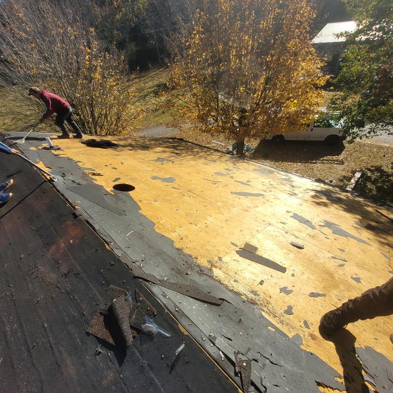 Roof decking exposed during shingle removal in Blountville TN