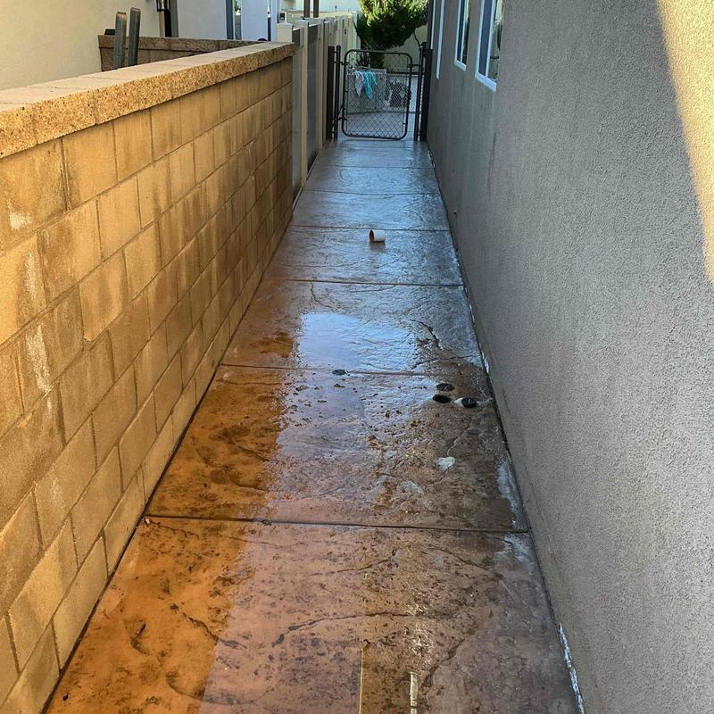 Main line drain cleanout with water on walkway
