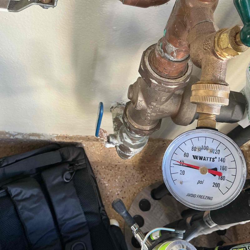 Pressure gauge on copper plumbing valve system