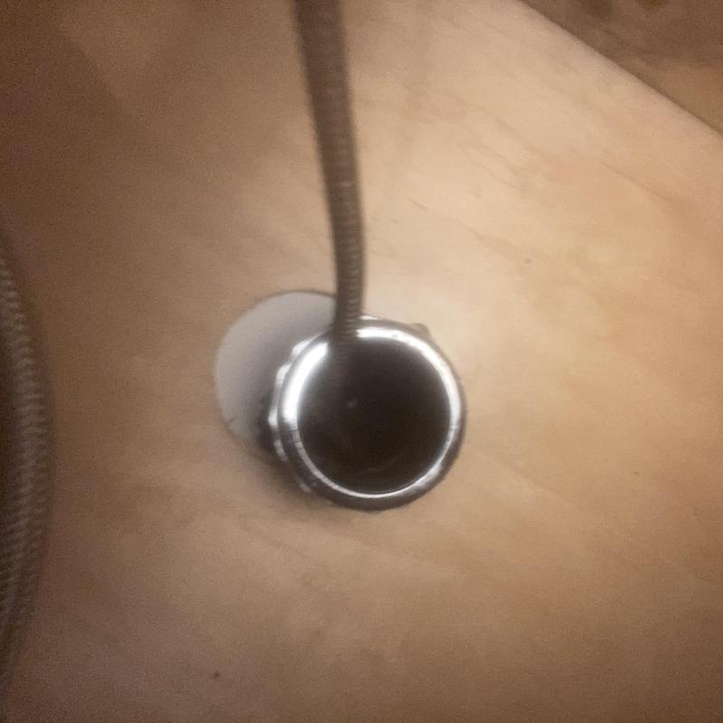 Kitchen sink drain with cleaning snake tool inserted