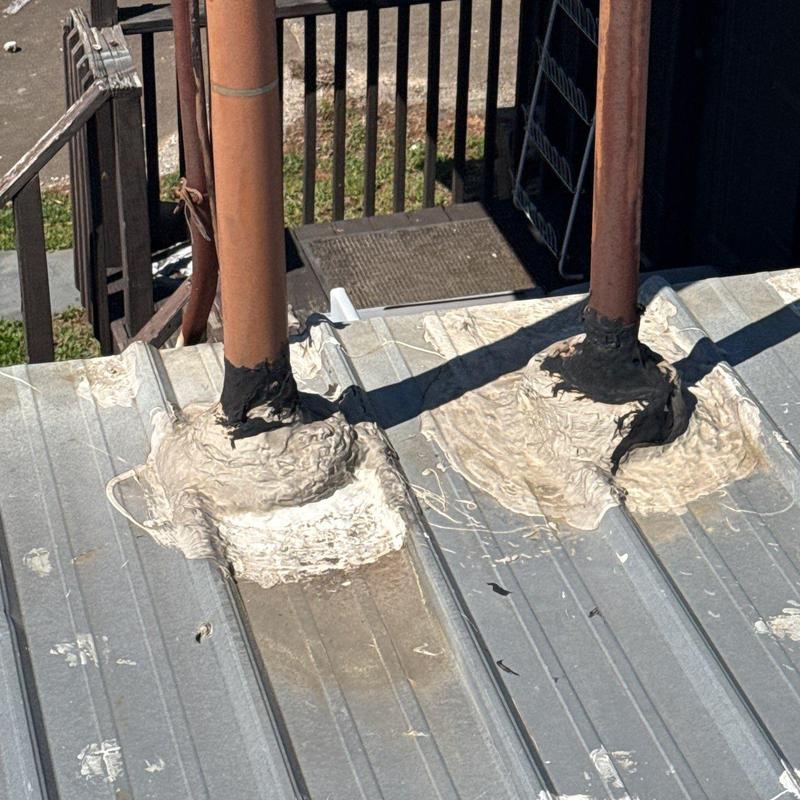 Metal roof pipe sealant repairs on vent pipes