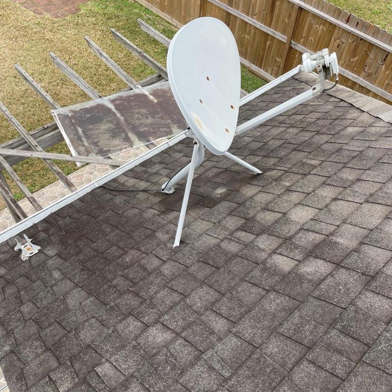 Satellite dish roof mount and asphalt shingles