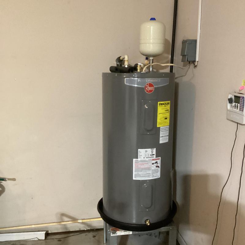 Rheem electric water heater with expansion tank installed