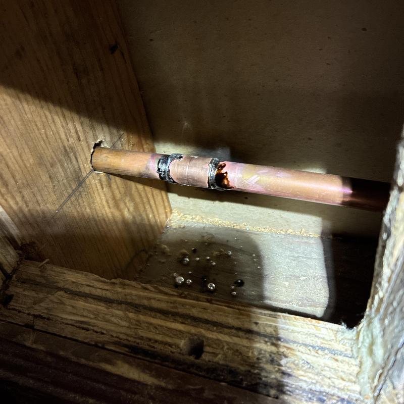 Copper pipe solder joint leak inside wall cavity