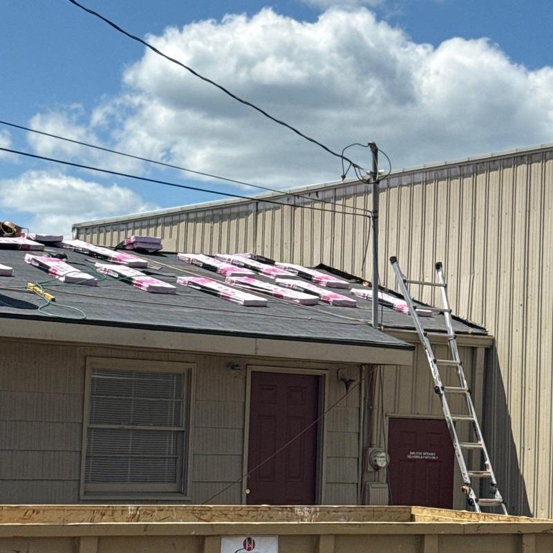 Commercial roofing materials laid out for installation