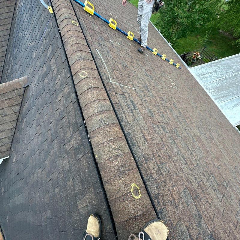 Asphalt shingle roof with hail damage inspection markings
