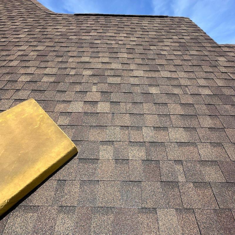 Asphalt shingle roof with hail damage inspection panel