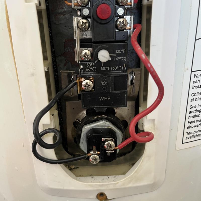 Water heater thermostat and heating element with wiring