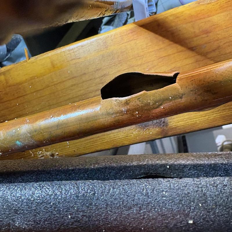 12-inch copper water pipe burst from freeze damage