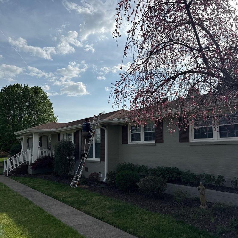 Asphalt shingle roof inspection with ladder access