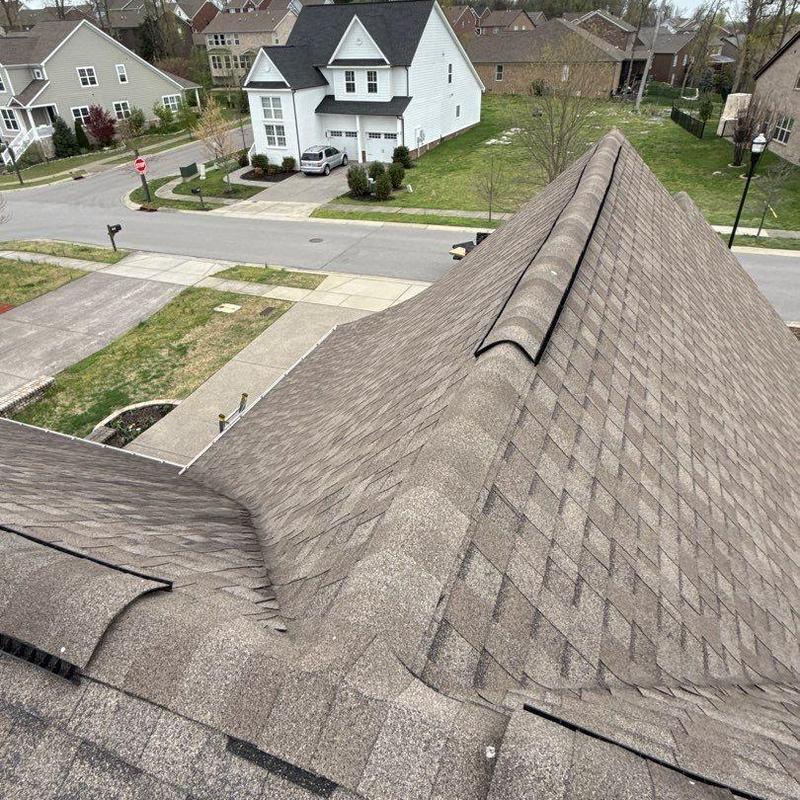 Asphalt shingle roof showing hail damage and ventilation