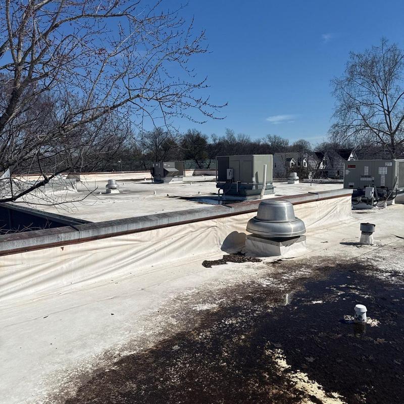PVC membrane flat roof with ventilation units and HVAC