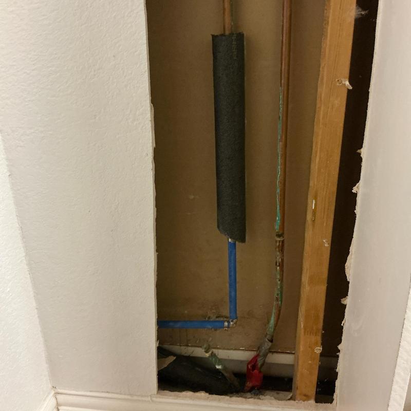 PEX water line replacement with insulation in wall cavity