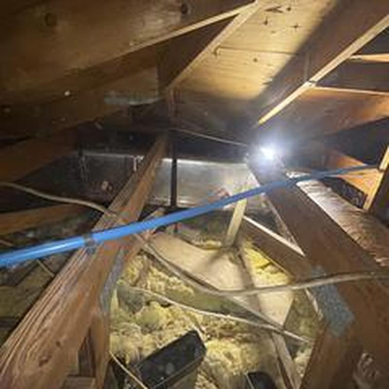 34 PEX water line installed in attic with unistrut clamps