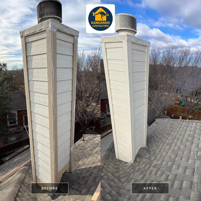 Chimney siding with LP SmartSide trim before and after