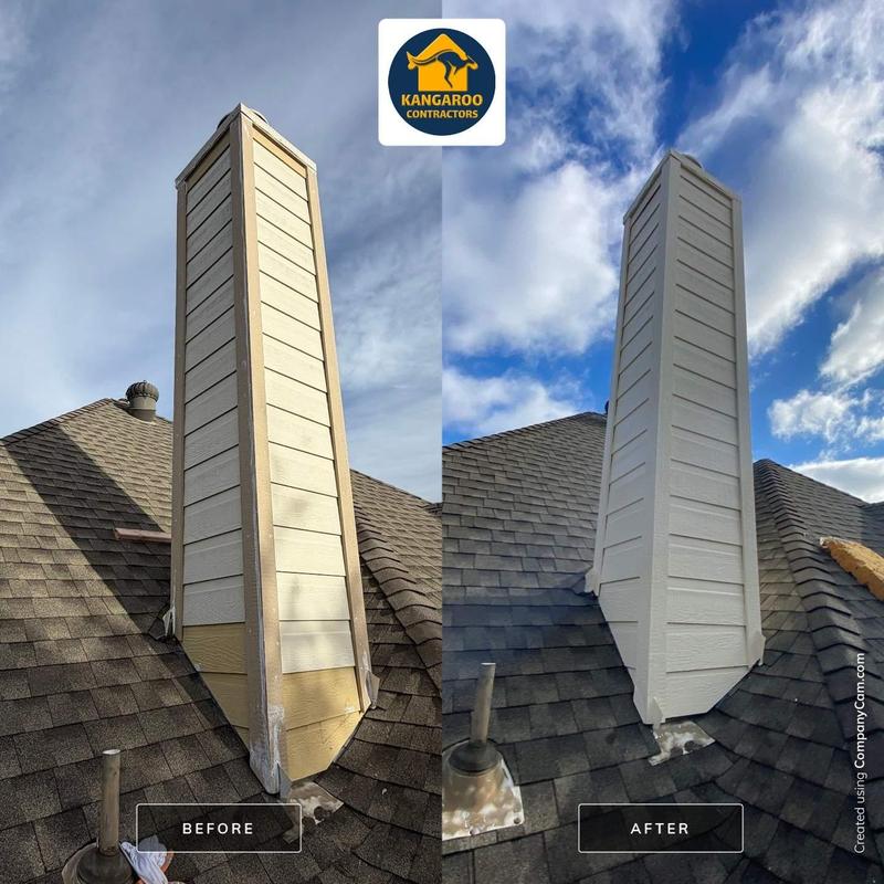 Chimney LP SmartSide siding repair before and after