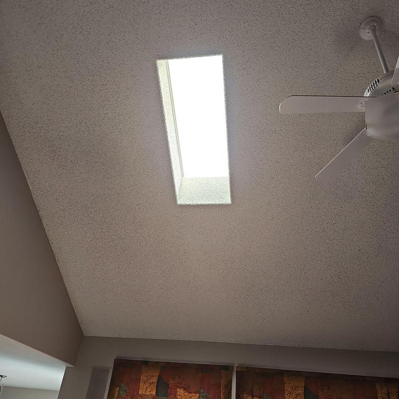 Skylight with ceiling fan and textured ceiling Skylight with ceiling fan and textured ceiling