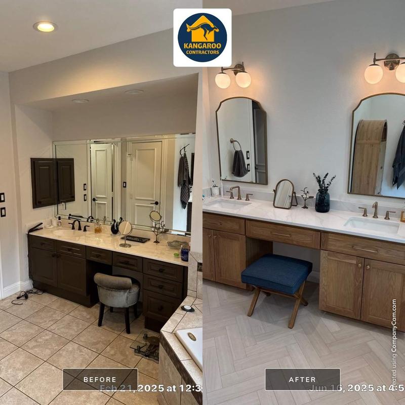 Bathroom vanity upgrade with dual sinks and mirrors