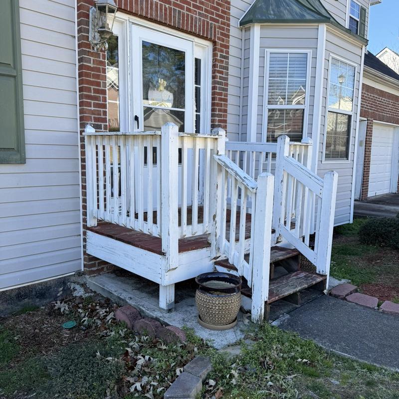 Front porch wood railing and stairs inspection