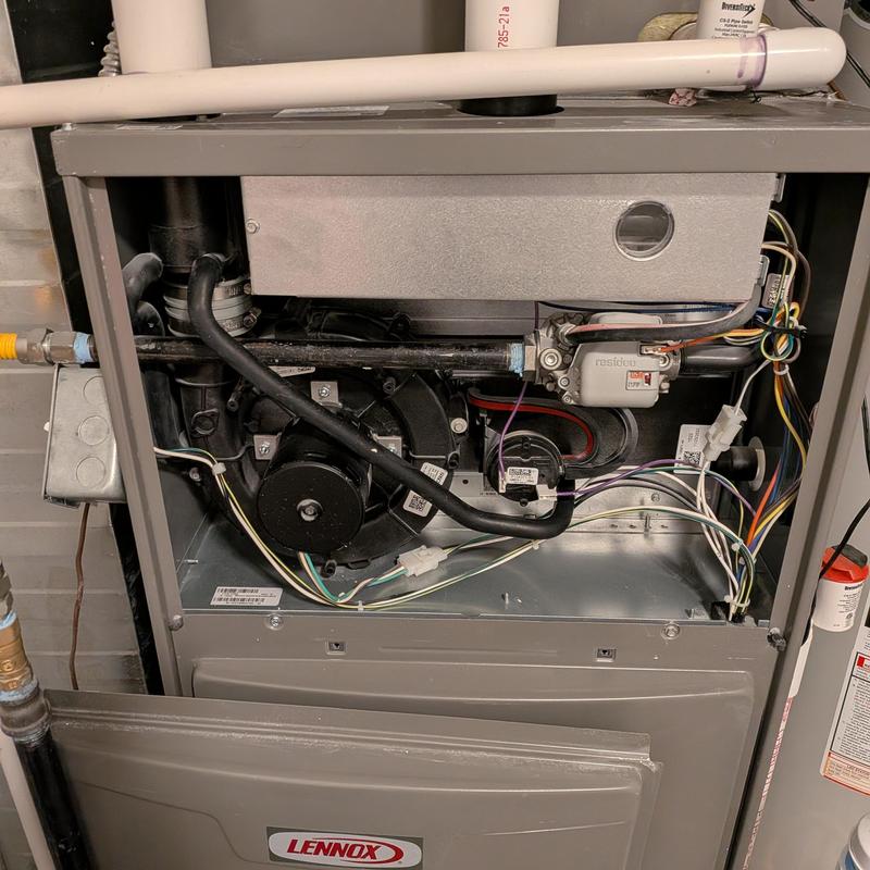 Pressure switch in furnace with wiring and piping