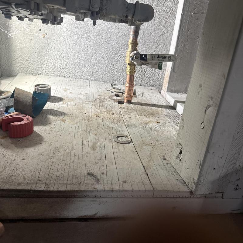 Copper water supply line with ball valve installed