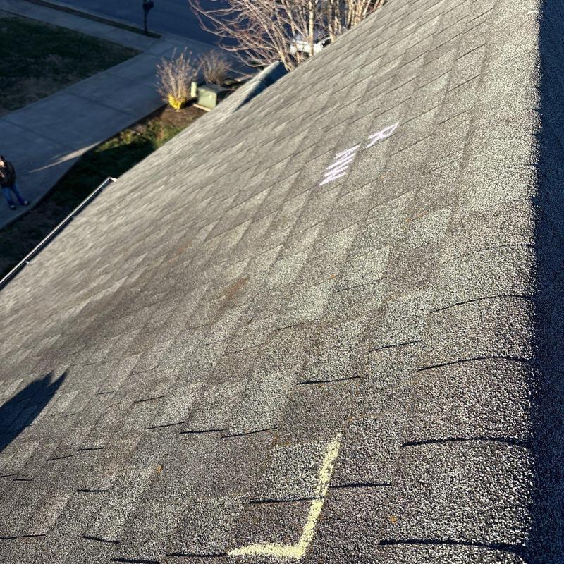 Asphalt shingle roof with hail damage markings