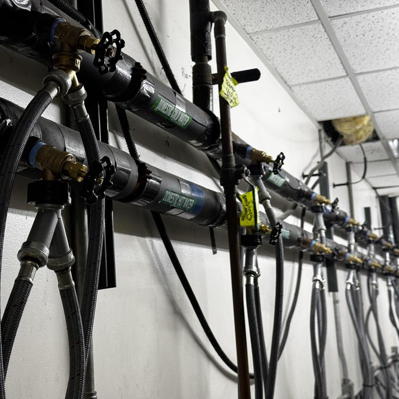 Boiler system with multiple insulated pipes and valves