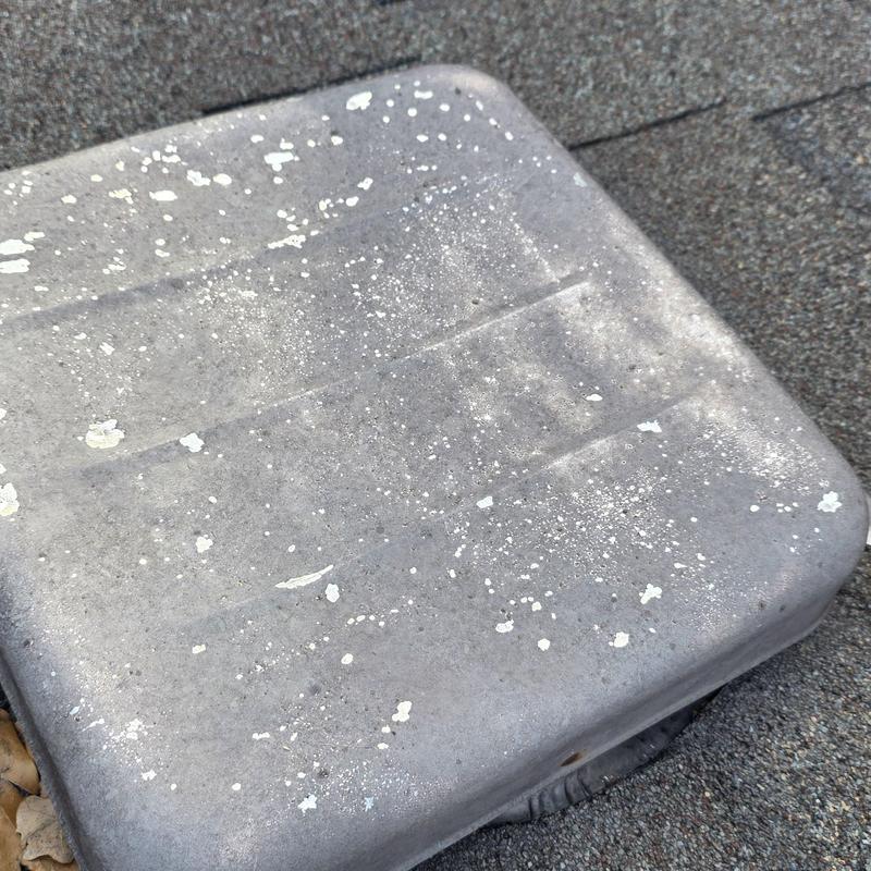 Roof vent cover with weathering and debris buildup