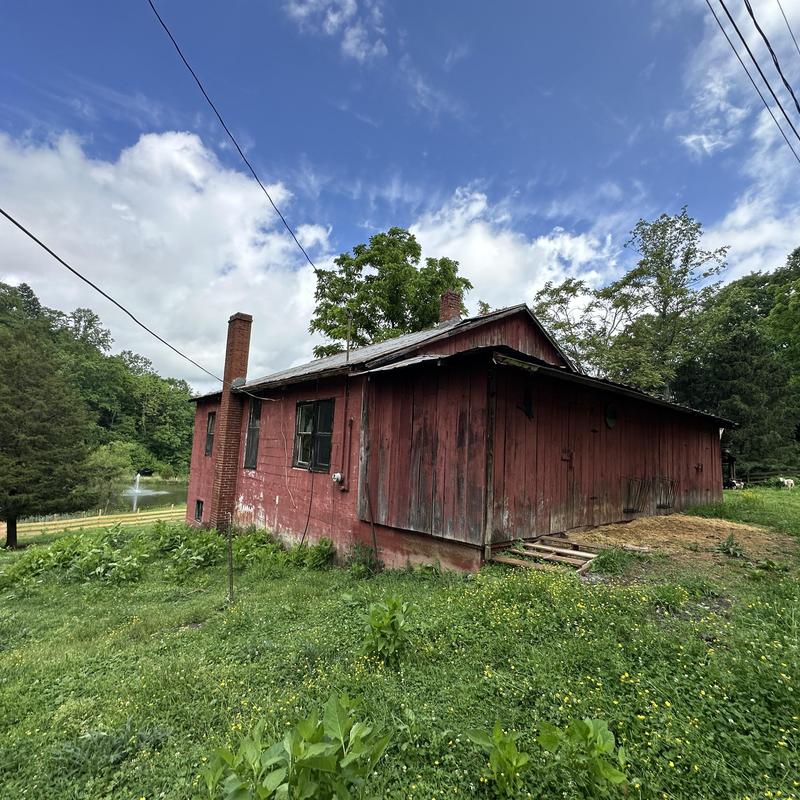 Shingled roof in Black Shadow on old Honey House