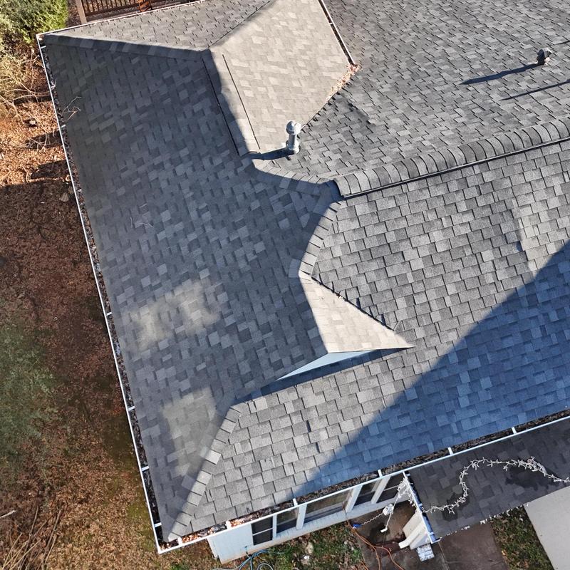 Pewter grey asphalt shingle roof drone inspection