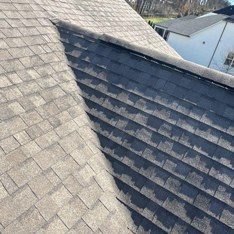 Asphalt shingle roof with visible hail damage