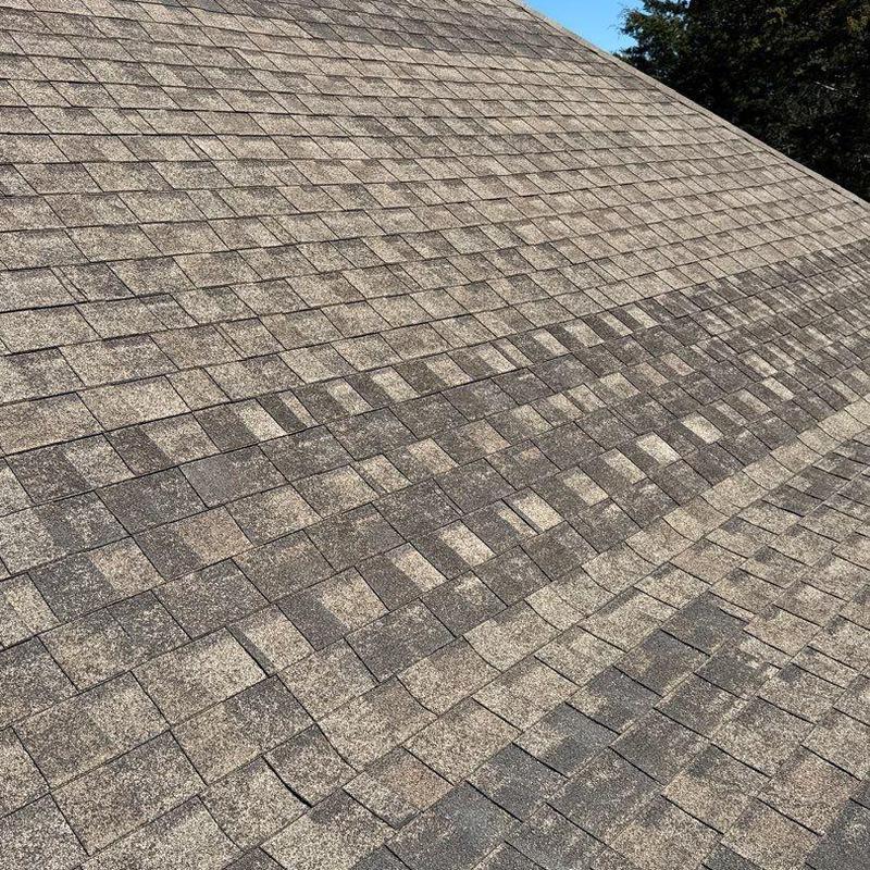 Asphalt shingle roof with visible hail damage