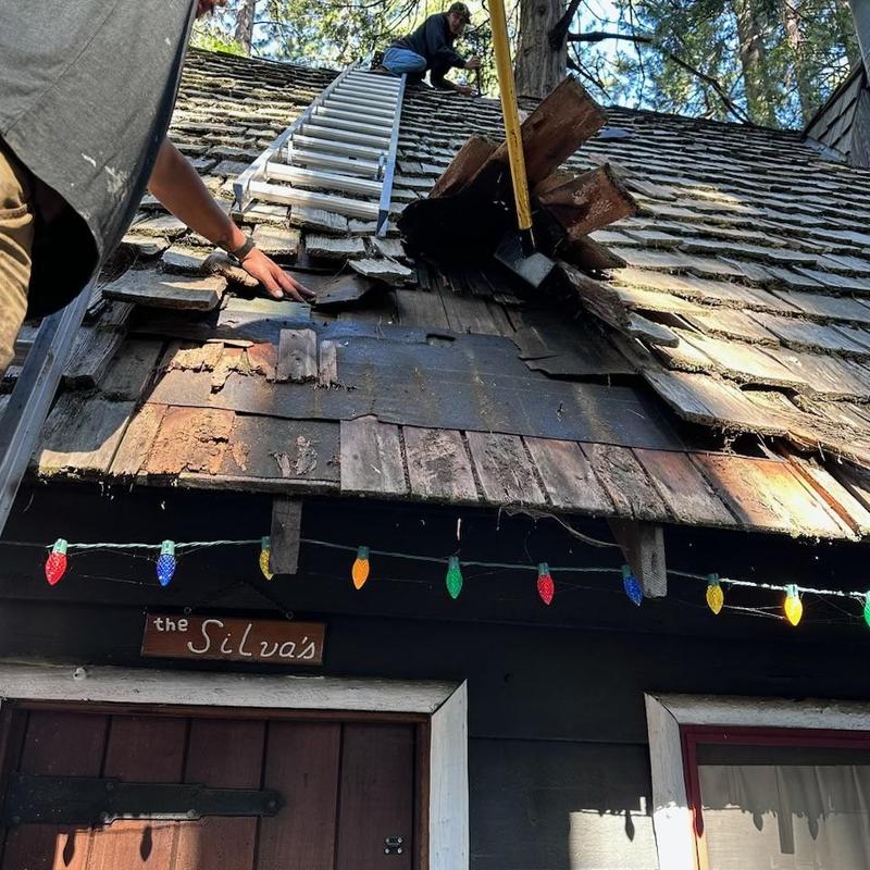 Wood shake roof removal on cabin in Long Barn CA