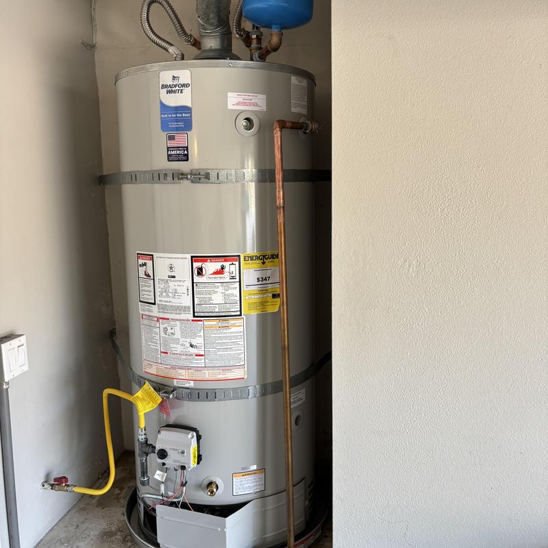 75 Gallon Natural Gas Water Heater with Pan Installed