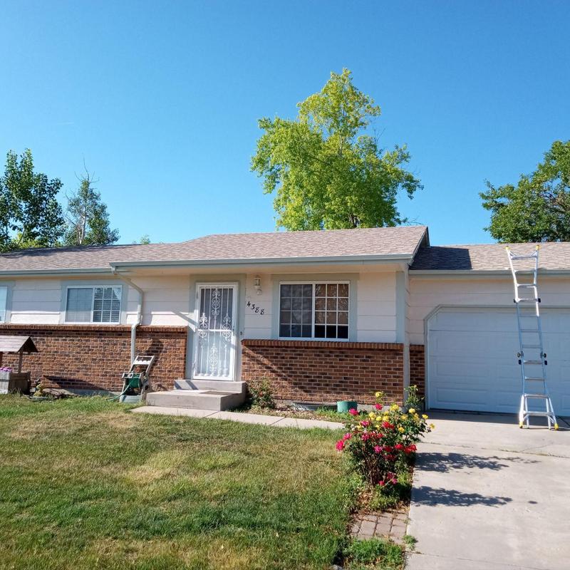 Asphalt shingle roof with ladder for inspection Asphalt shingle roof with ladder for inspection