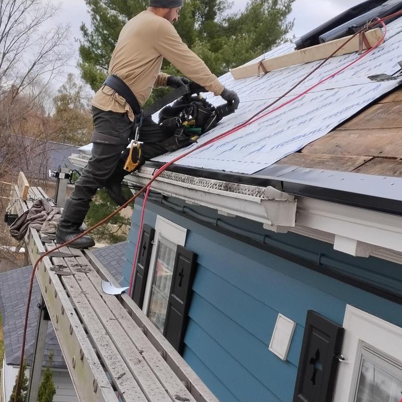 Synthetic roofing underlayment installation on pitched roof