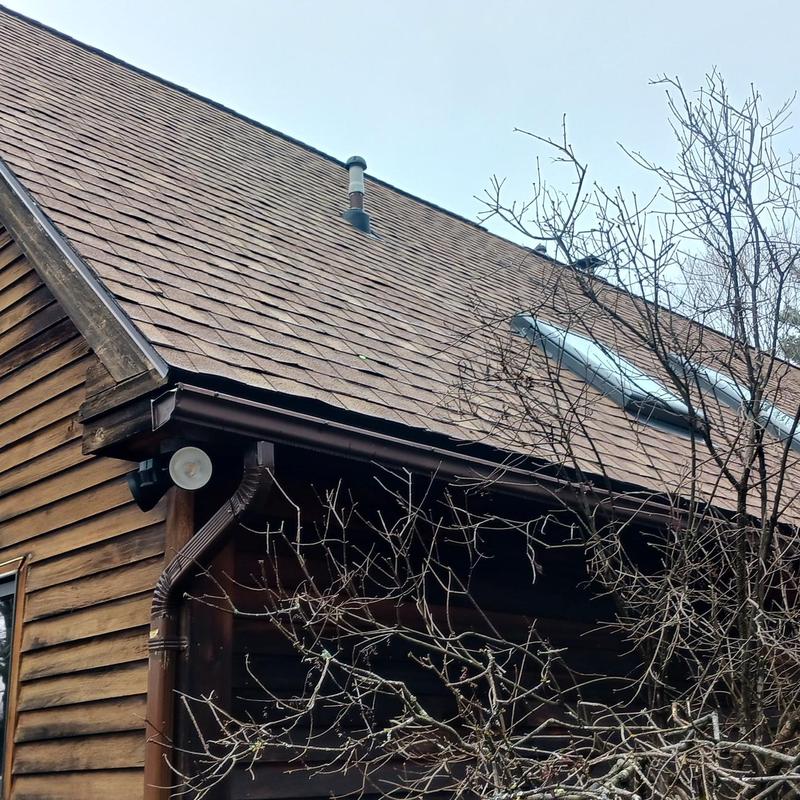 Shingle roof with skylights on residential home