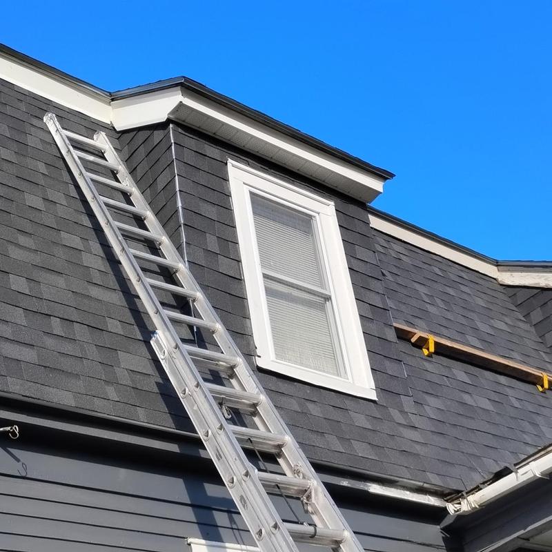 Architectural asphalt shingle roof with ladder access
